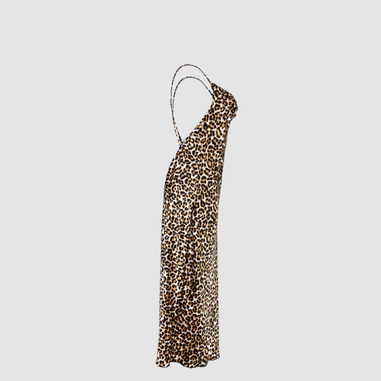 Sleeveless Slim Fit Sexy Leopard Strap Dress V neck Maxi Dress
