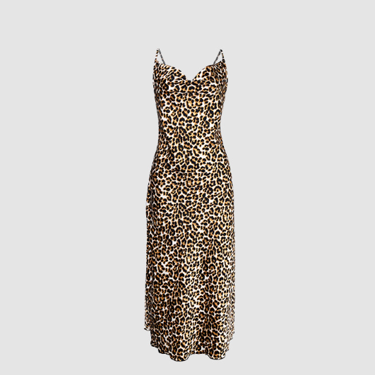Sleeveless Slim Fit Sexy Leopard Strap Dress V neck Maxi Dress
