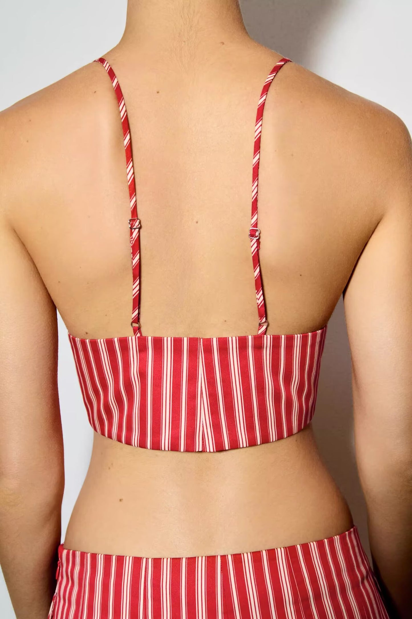 Women Striped Spaghetti Straps Short Top High Waist Midi Skirt Two Piece Sets