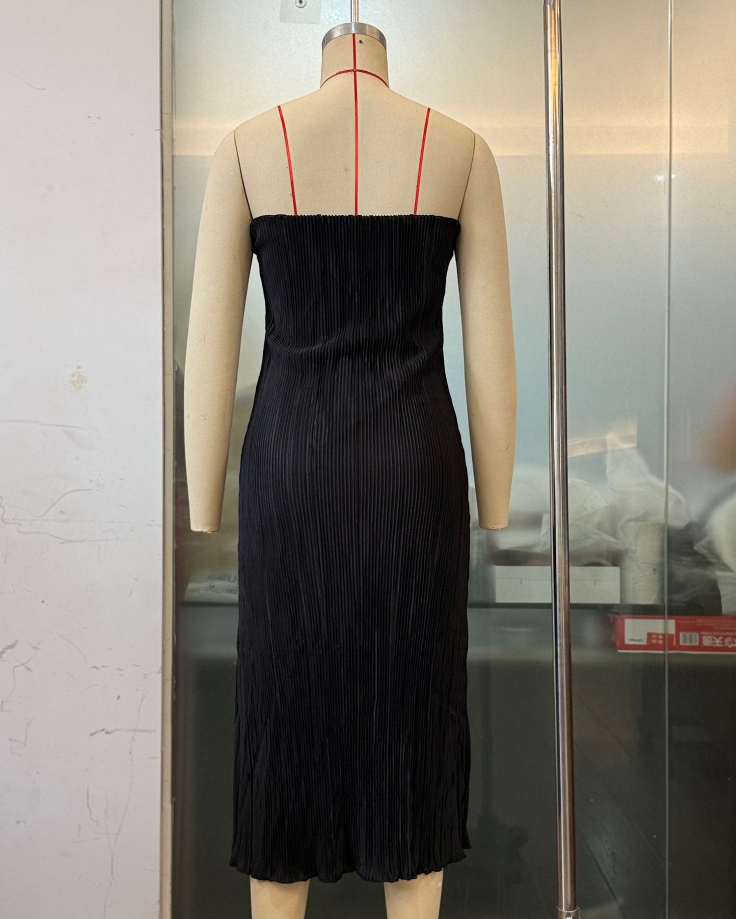 Solid Color Pleated Tube Top Backless Maxi Dress Summer Casual Loose Dress Women