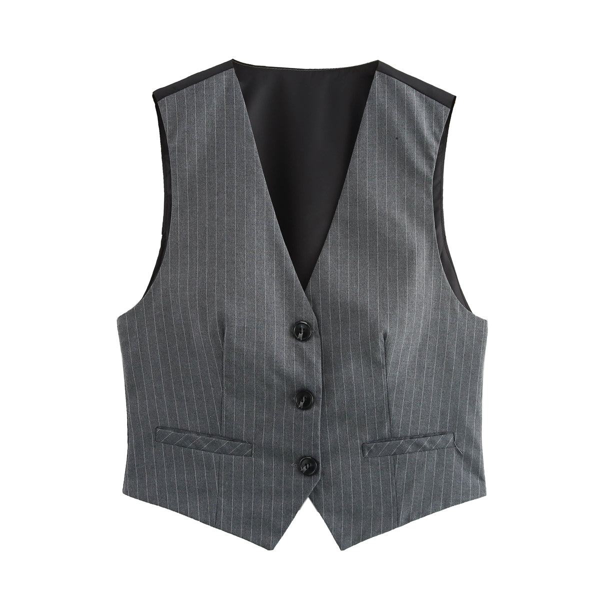 Women Clothing Women Gray Striped Vest Jacket