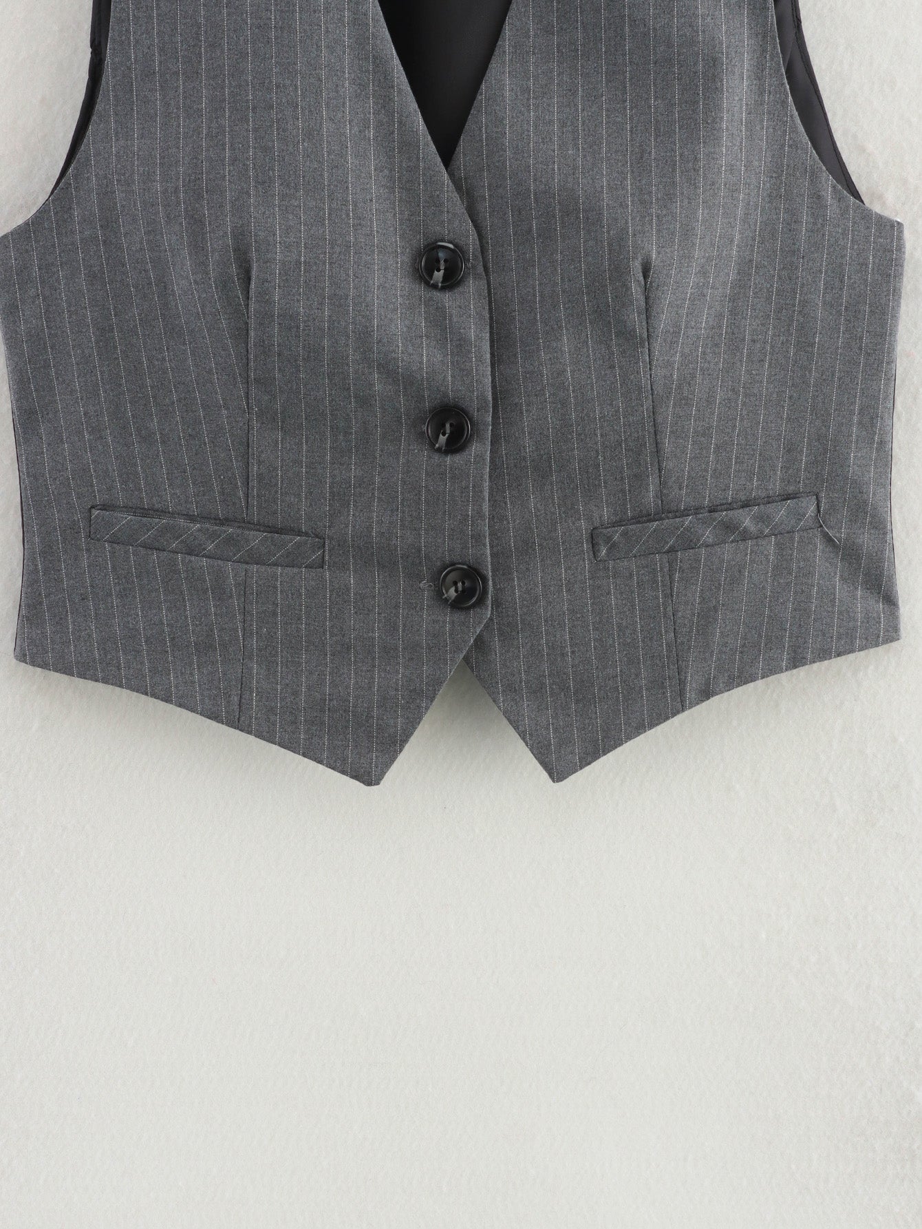 Women Clothing Women Gray Striped Vest Jacket