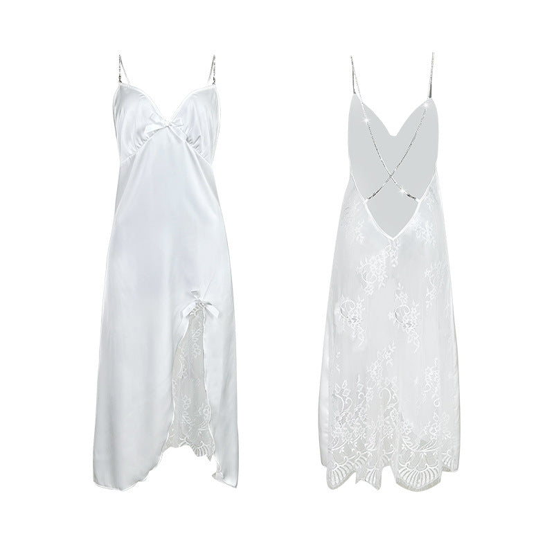 Suspender Sexy Slit Nightdress Sexy Eyelash Lace Stitching Home Wear
