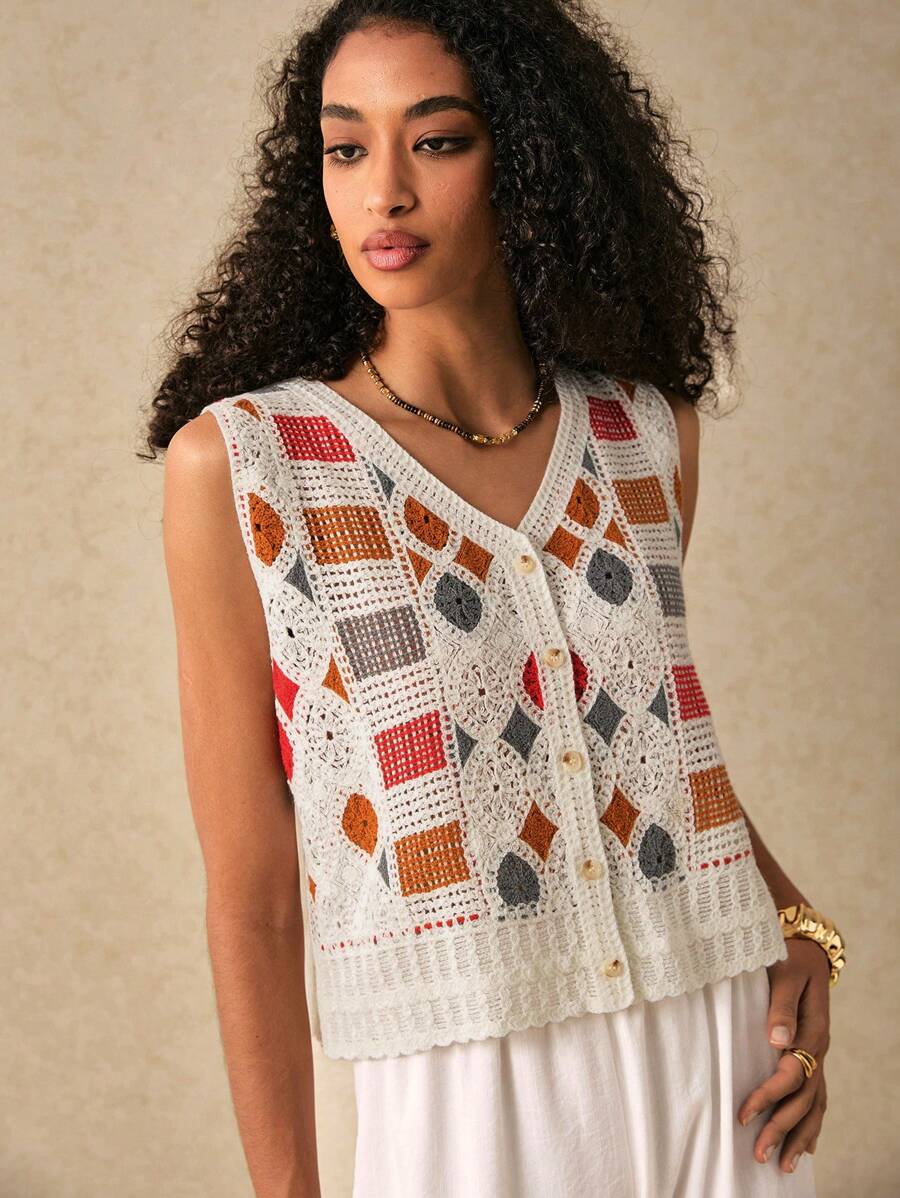 Ladies Crochet Hollowed Out Color Spell Spring And Summer Can All Wear Vests