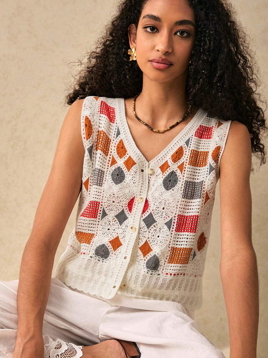 Ladies Crochet Hollowed Out Color Spell Spring And Summer Can All Wear Vests