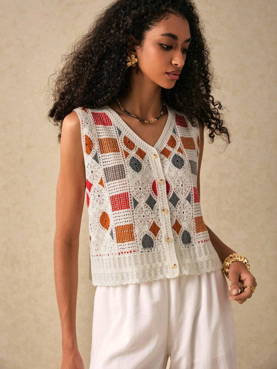 Ladies Crochet Hollowed Out Color Spell Spring And Summer Can All Wear Vests