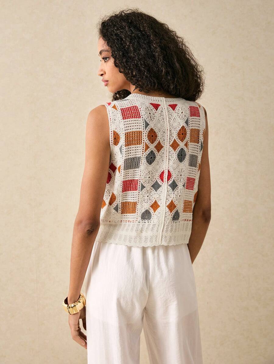 Ladies Crochet Hollowed Out Color Spell Spring And Summer Can All Wear Vests