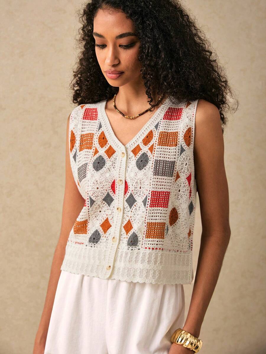 Ladies Crochet Hollowed Out Color Spell Spring And Summer Can All Wear Vests