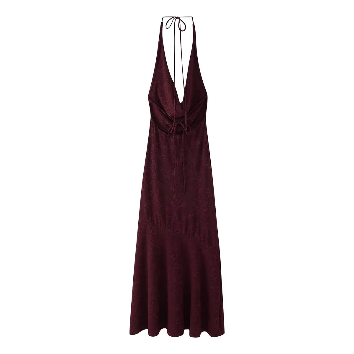 Spring Summer Women Sexy Backless Silk Satin Texture Jacquard Halter Length Dress