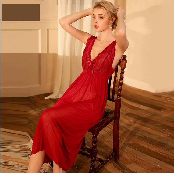 Sexy Mesh See through Seduction Pajamas Long Fairy Pure Nightdress Sweet Home Wear