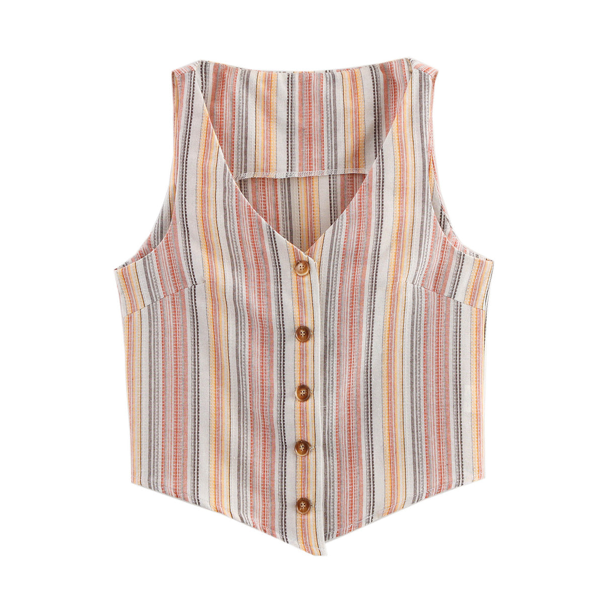 Spring Women Clothing Street Imitation Linen Vertical Stripes Outer Wear Sleeveless Vest