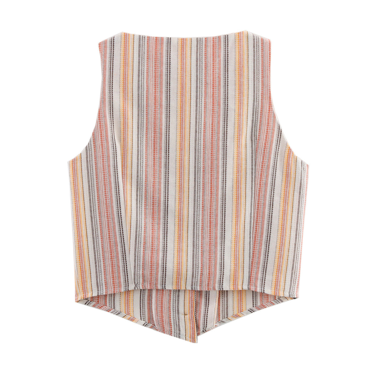 Spring Women Clothing Street Imitation Linen Vertical Stripes Outer Wear Sleeveless Vest