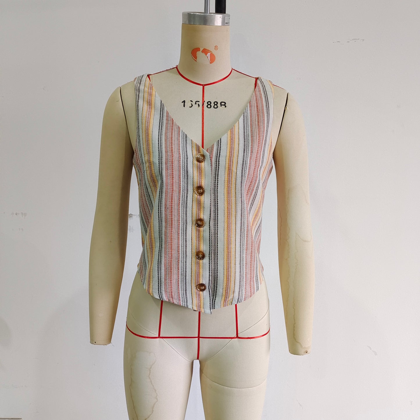 Spring Women Clothing Street Imitation Linen Vertical Stripes Outer Wear Sleeveless Vest