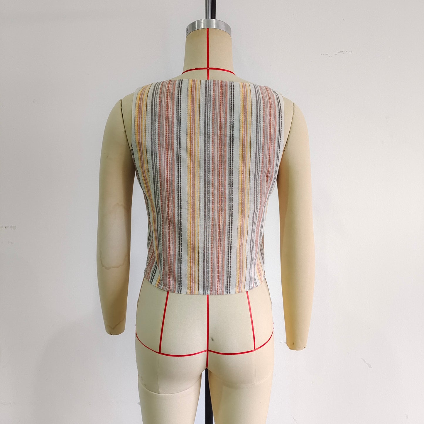 Spring Women Clothing Street Imitation Linen Vertical Stripes Outer Wear Sleeveless Vest