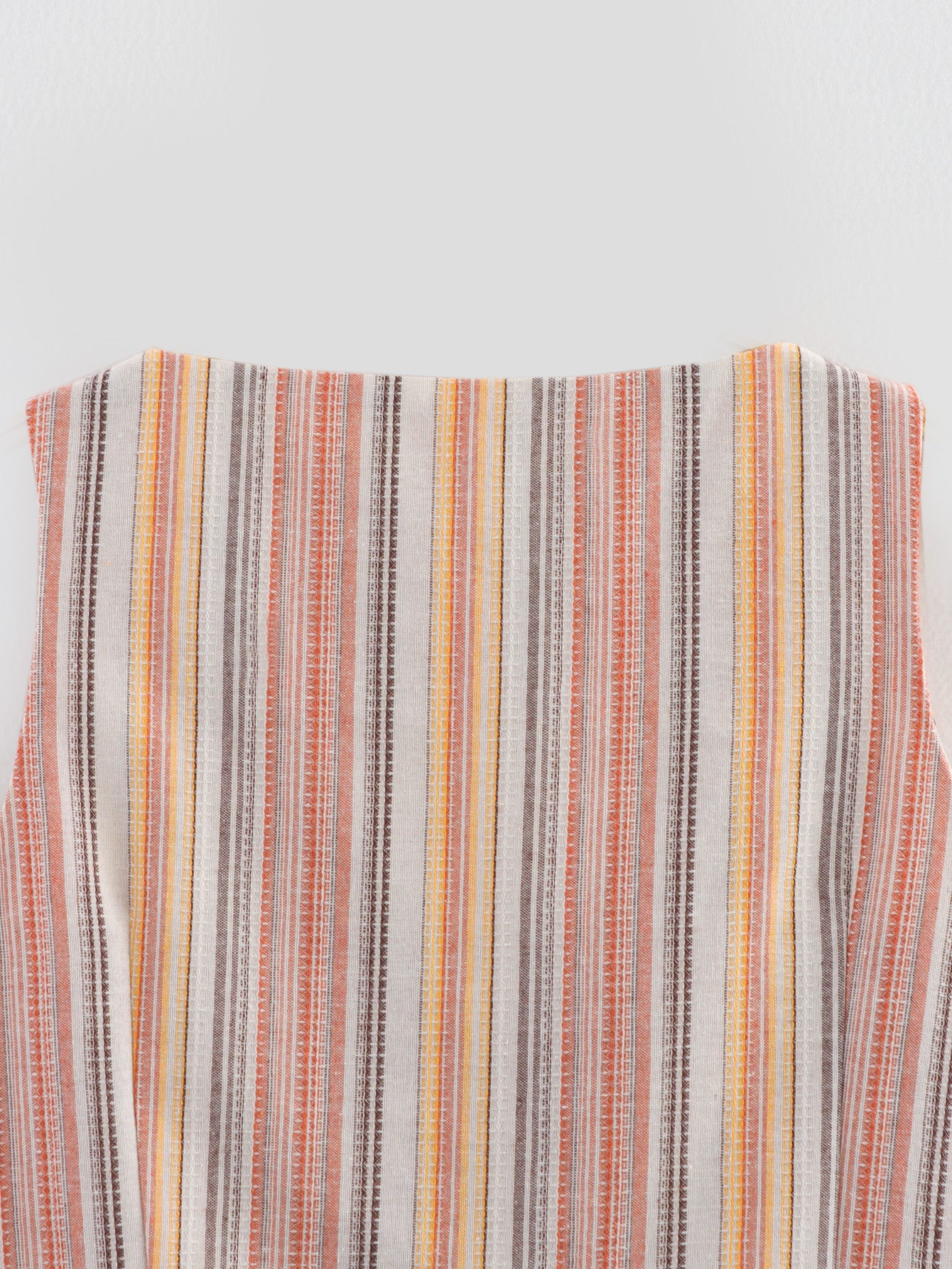 Spring Women Clothing Street Imitation Linen Vertical Stripes Outer Wear Sleeveless Vest