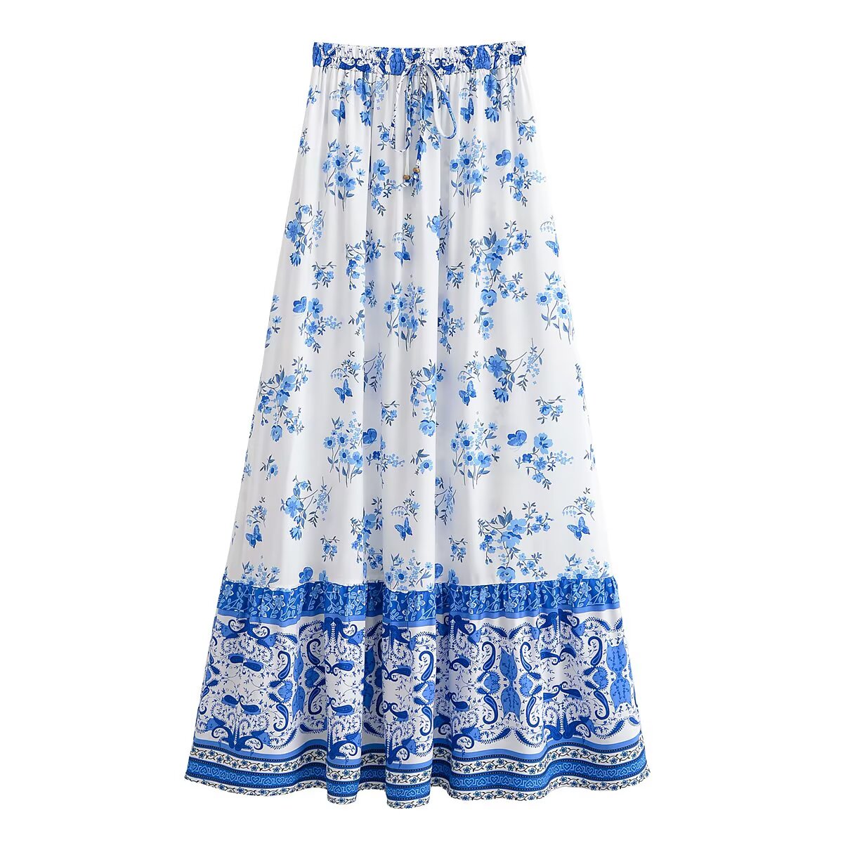 Spring Women Rayon Printed Tassel Vacation Bohemian Skirt