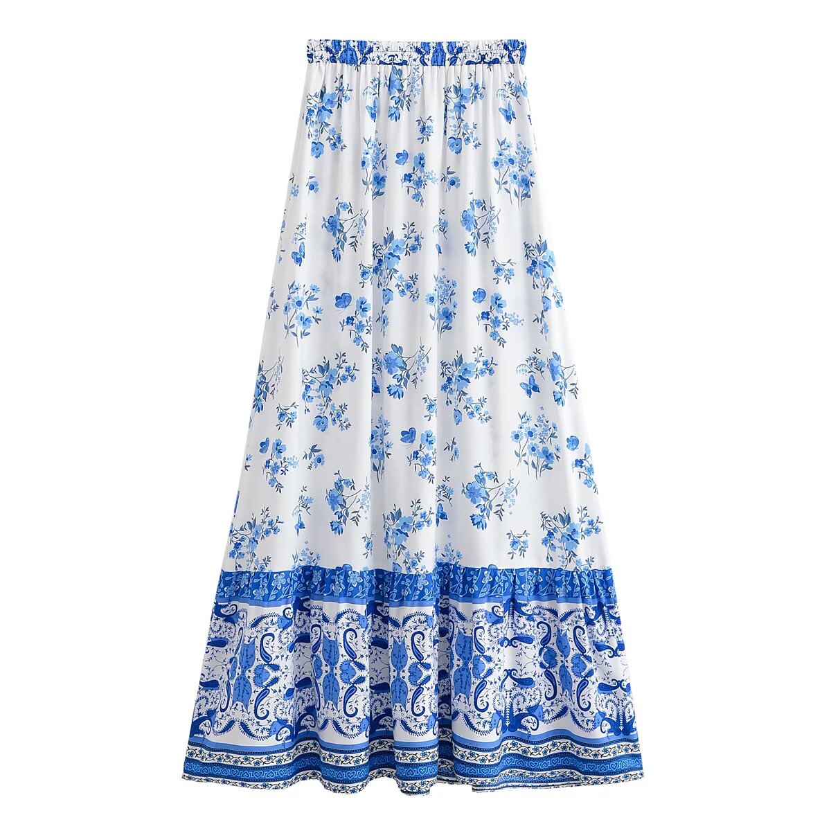 Spring Women Rayon Printed Tassel Vacation Bohemian Skirt