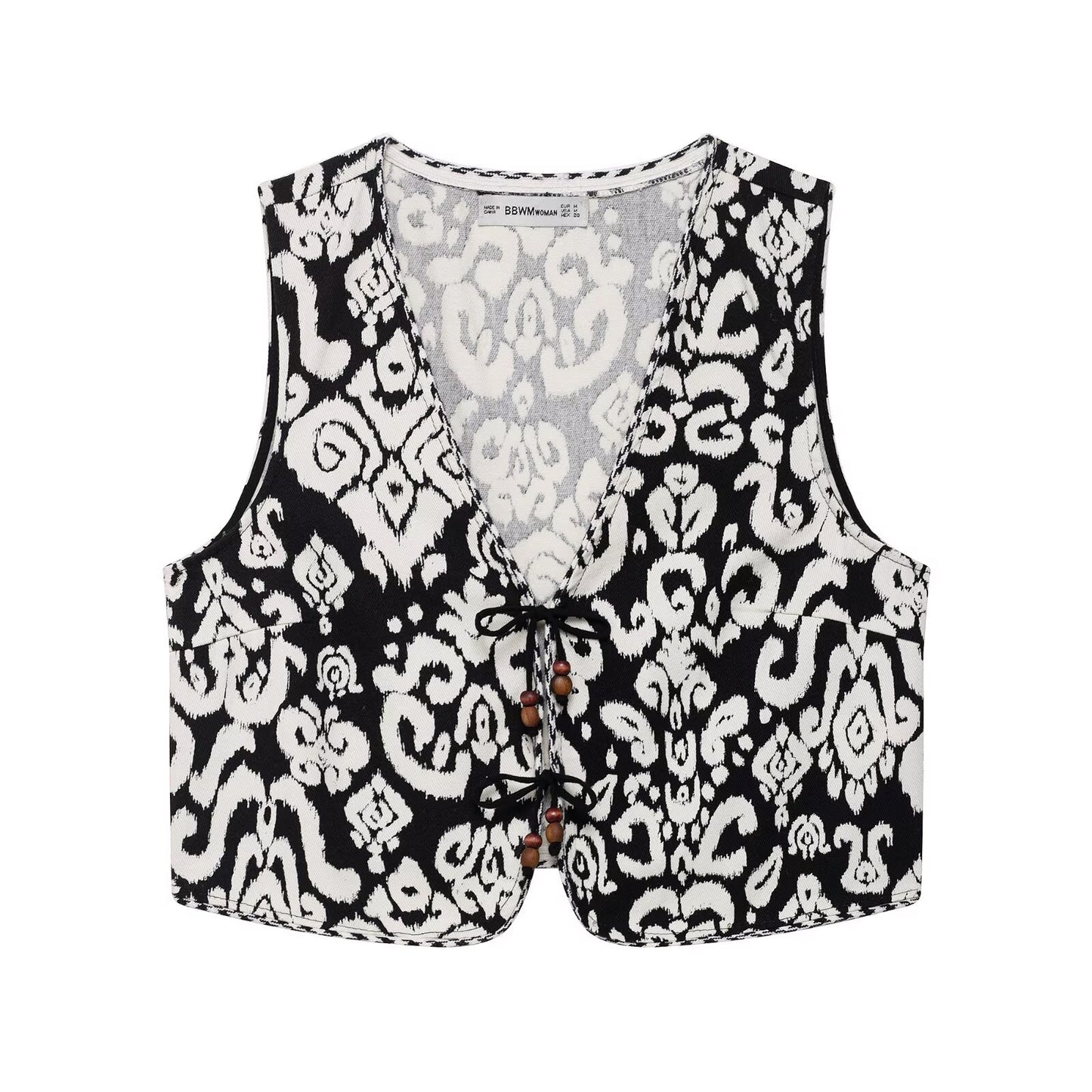 Women Clothing at Printed V neck Sleeveless Vest Waistcoat Shorts Two Piece Sets