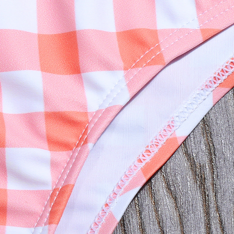 High Waist Plaid Bikini Split Swimsuit Sports Swimwear Bikini