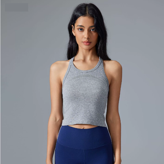 Short Sleeveless Yoga Jacket Women Seamless Seamless Weaving I Shaped Moisture Absorption Breathable Fitness Sports Vest