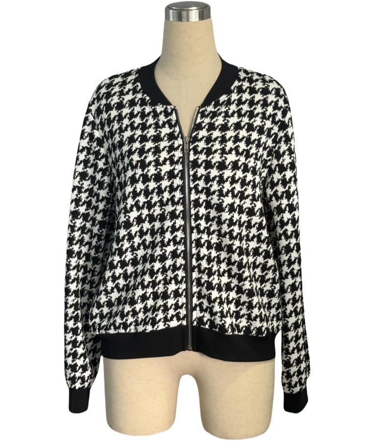 Autumn Zipper Houndstooth Jacket Loose Slim Fit Casual Shacket Women