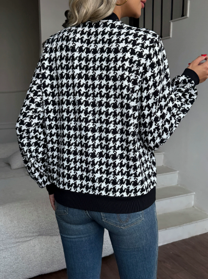 Autumn Zipper Houndstooth Jacket Loose Slim Fit Casual Shacket Women
