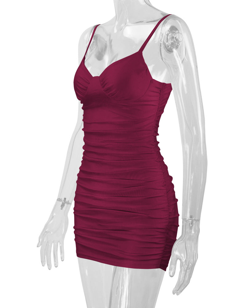 Type Hip Dress Low Collar Pleated Sexy Women Clothing