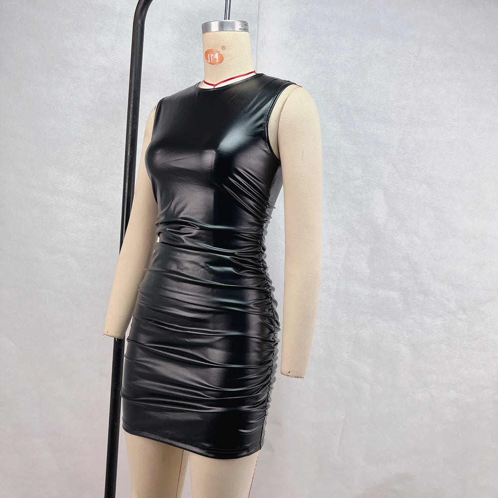 Women Faux Leather Sexy Slim Hip Dress Nightclub