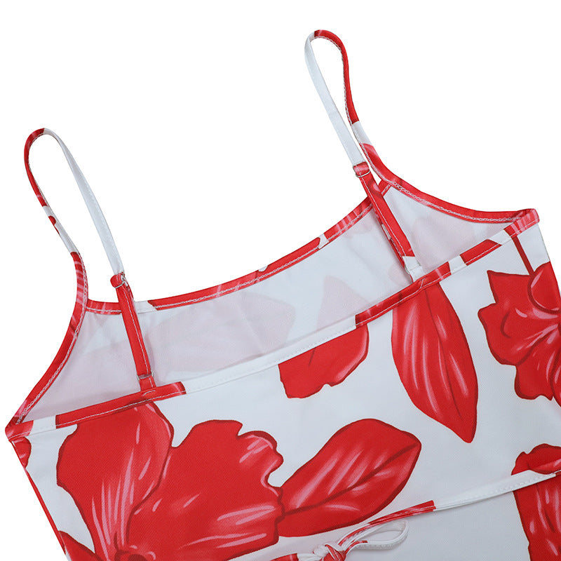 Women Clothing Summer Suspender U Collar Slim Fit Backless Floral Dress
