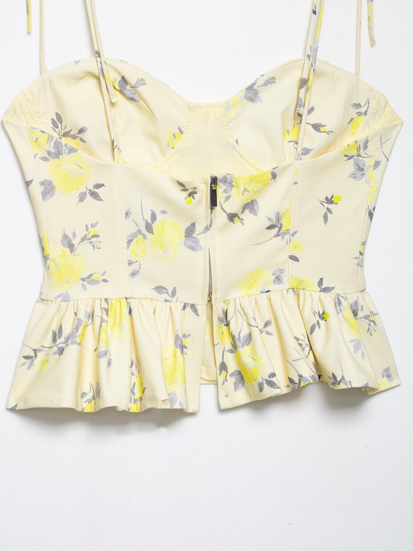 Summer Slim Fit Short Lace up Camisole Vacation Floral Print Poplin Top