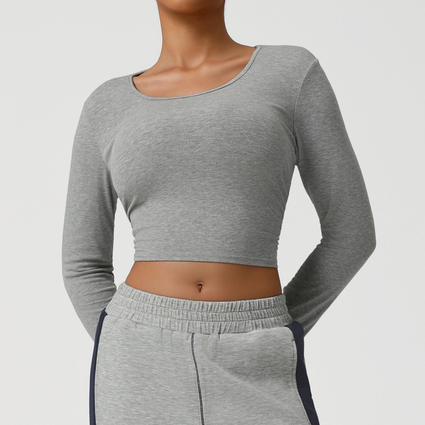 Threaded Short Yoga Clothes Women Cropped Slim Look Running Autumn Sports Long Sleeved T shirt Training Quick Drying Top