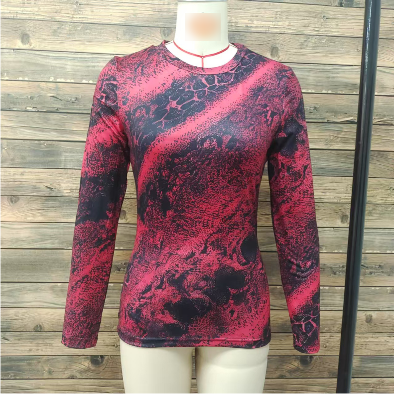 Women Autumn Long Sleeve Leopard Print Slim Fit Top round Neck Women Clothing