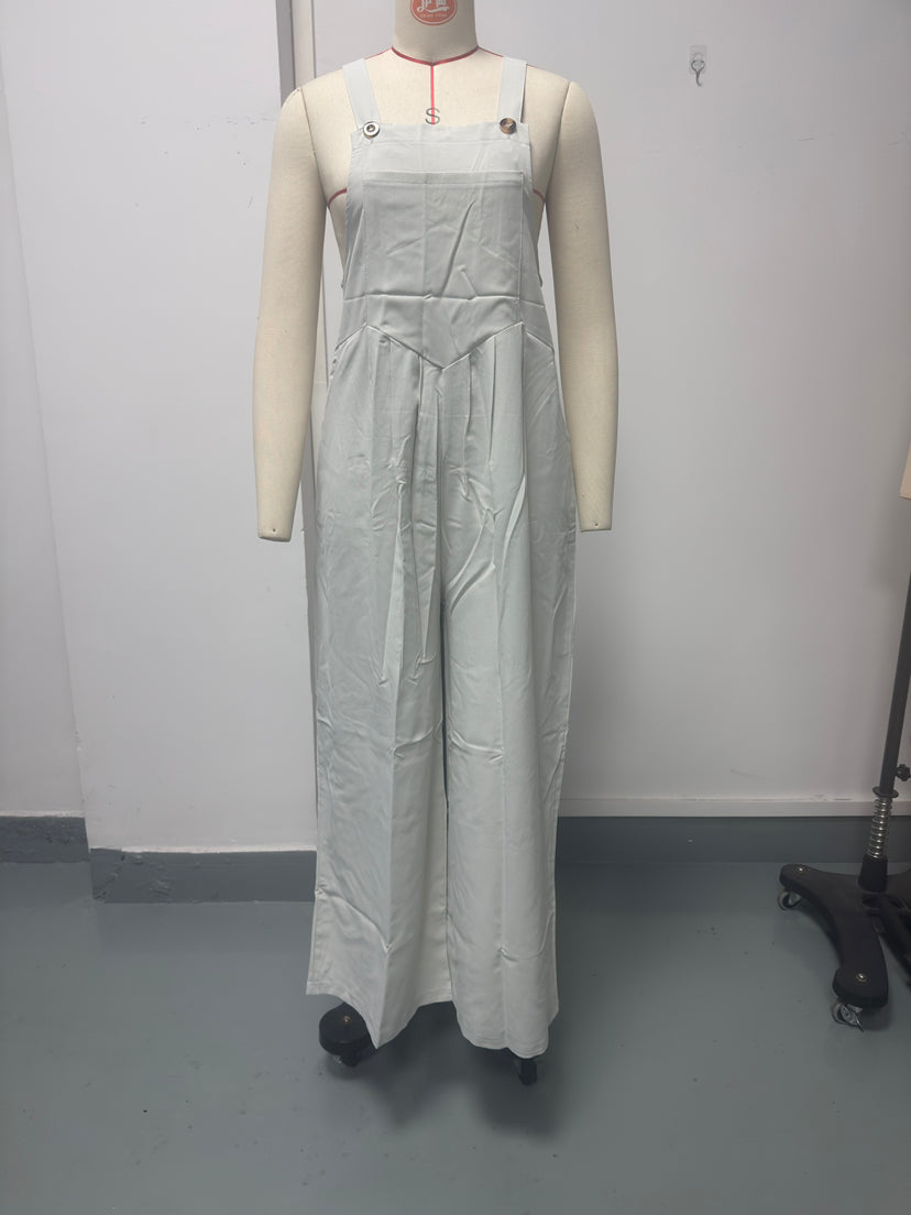 Women Clothing Summer Jumpsuit Ethnic Solid Color Wide Leg Jumpsuit
