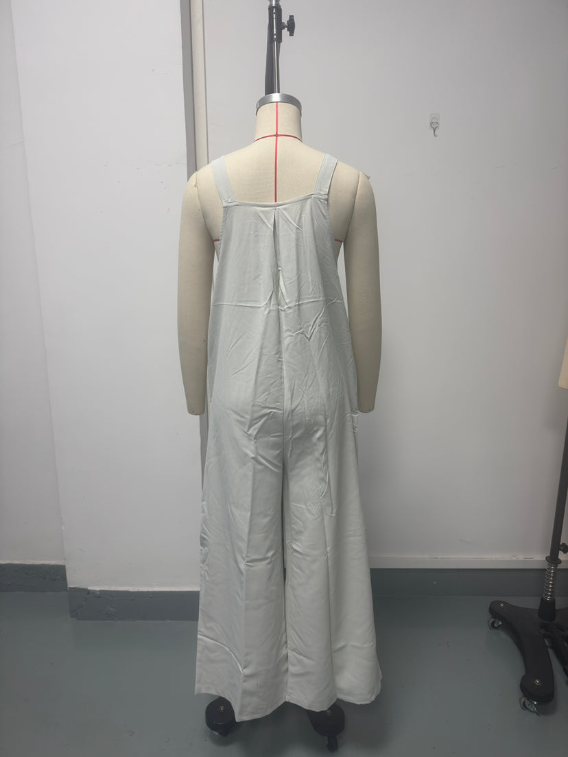 Women Clothing Summer Jumpsuit Ethnic Solid Color Wide Leg Jumpsuit