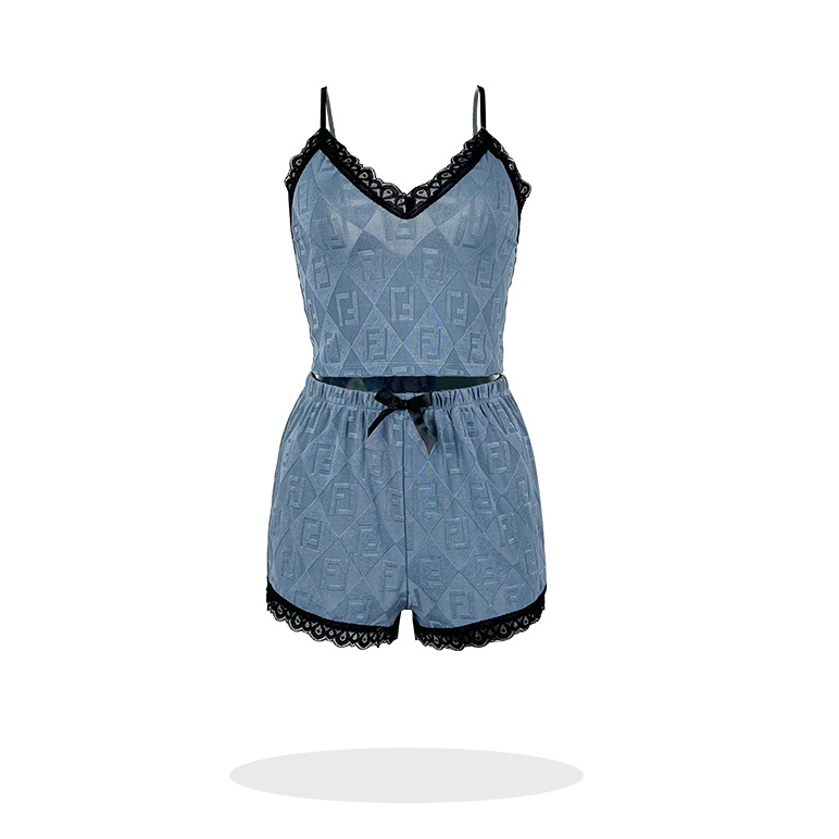 Lace Stitching Jacquard Pajamas Set Sexy Suspender Shorts Pajamas Two Piece Sets