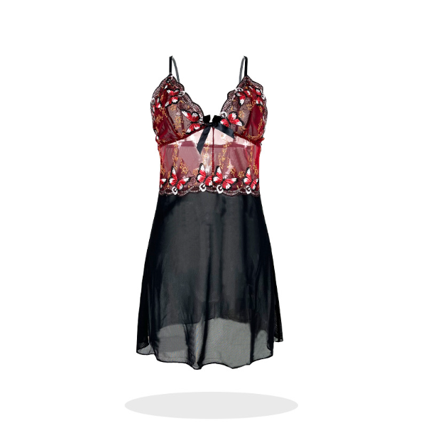 Lady Sexy Nightdress Butterfly Lace Embroidery See through Mesh Camisole Temptation Home Pajamas