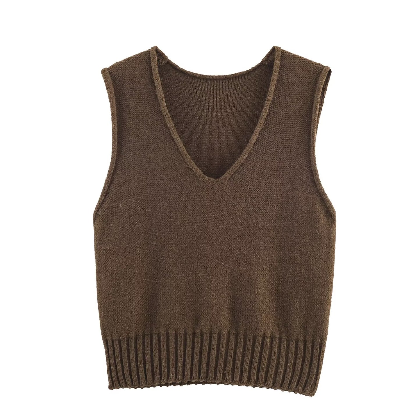 Women Clothing Fall Stylish Simple V neck Solid Color Vest