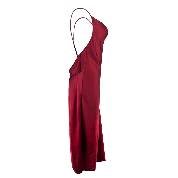 Simple Women Clothing Solid Color Satin Long Sexy Suspenders Swing Collar Nightdress Home Wear Pajamas