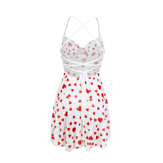 Lingerie Mesh Spaghetti Strap Dress Love Nightdress Sexy Backless Private Room Temptation Homewear