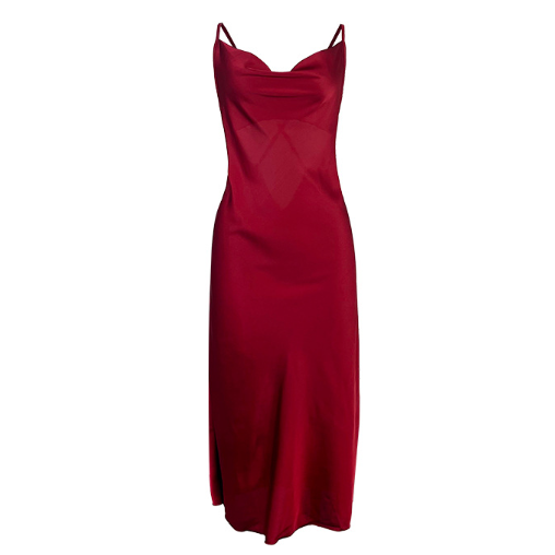 Solid Color Satin Long Cross Backless Sexy Suspenders Swing Collar Nightdress Home Wear Pajamas