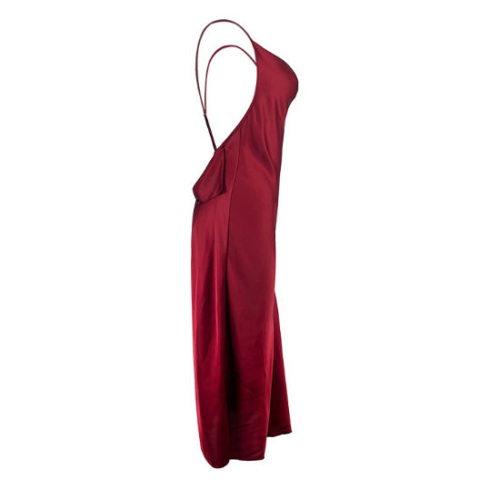 Solid Color Satin Long Cross Backless Sexy Suspenders Swing Collar Nightdress Home Wear Pajamas