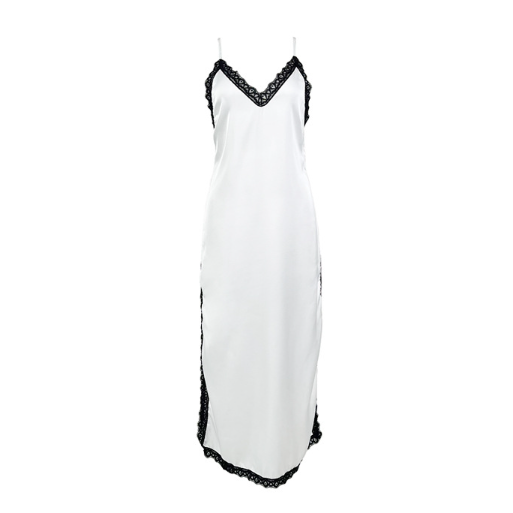 Long Slit Ladies Homewear Sexy Lace Stitching Satin Slip Nightdress