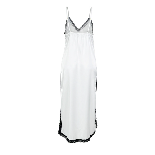 Long Slit Ladies Homewear Sexy Lace Stitching Satin Slip Nightdress