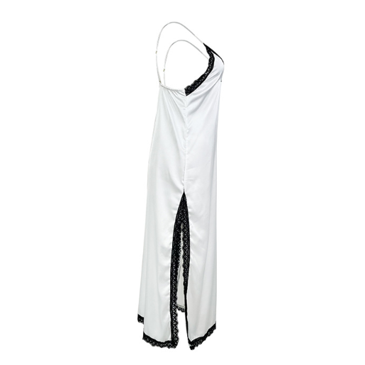 Long Slit Ladies Homewear Sexy Lace Stitching Satin Slip Nightdress