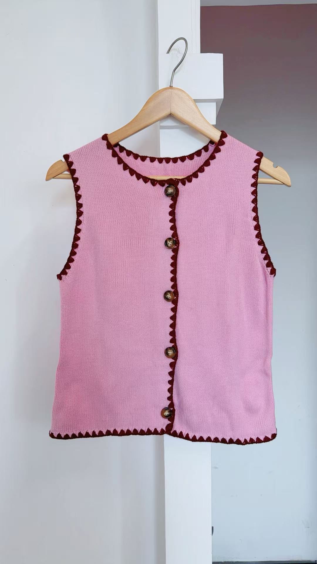 Summer Women Clothing Contrast Color Hook Vest Sleeveless Y2g Sexy Sweater