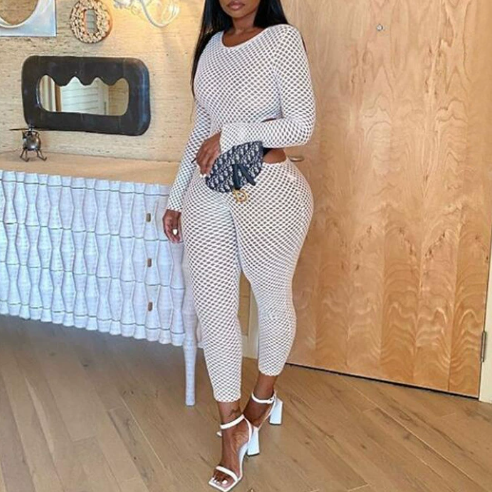 Long Sleeve Sunken Stripe Wide Leg High Elastic Jumpsuit