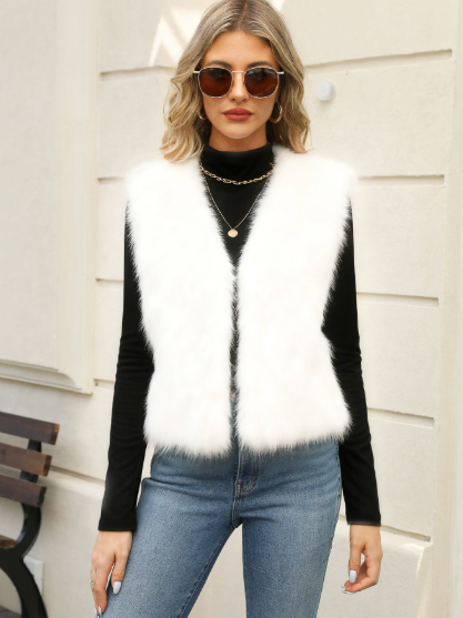 Women Plush Sleeveless Warm Vest Environmental Protection Faux Fur Vest Vest