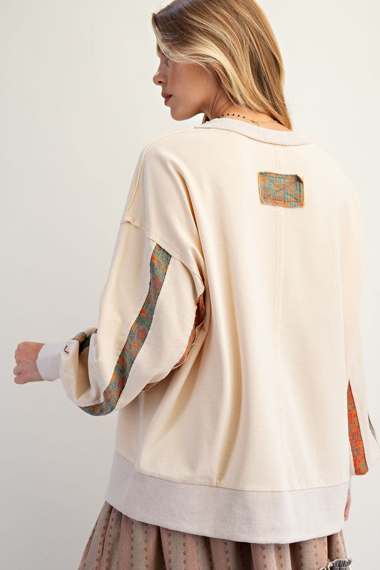 Autumn Women Clothing Printed Stitching Crew Neck Pullover Sweatshirt Casual Top Women