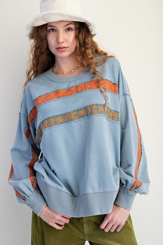 Autumn Women Clothing Printed Stitching Crew Neck Pullover Sweatshirt Casual Top Women