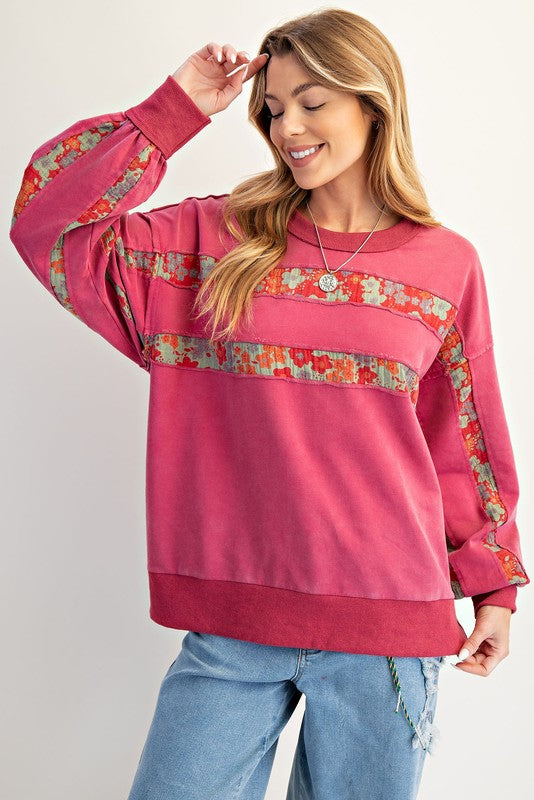 Autumn Women Clothing Printed Stitching Crew Neck Pullover Sweatshirt Casual Top Women